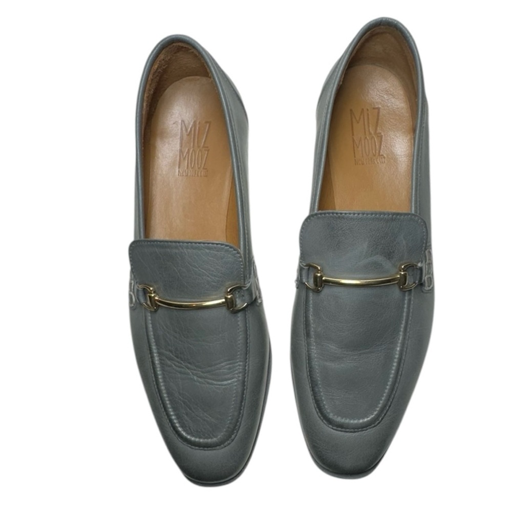 Miz Mooz Slate Leather Loafers with Gold Accent